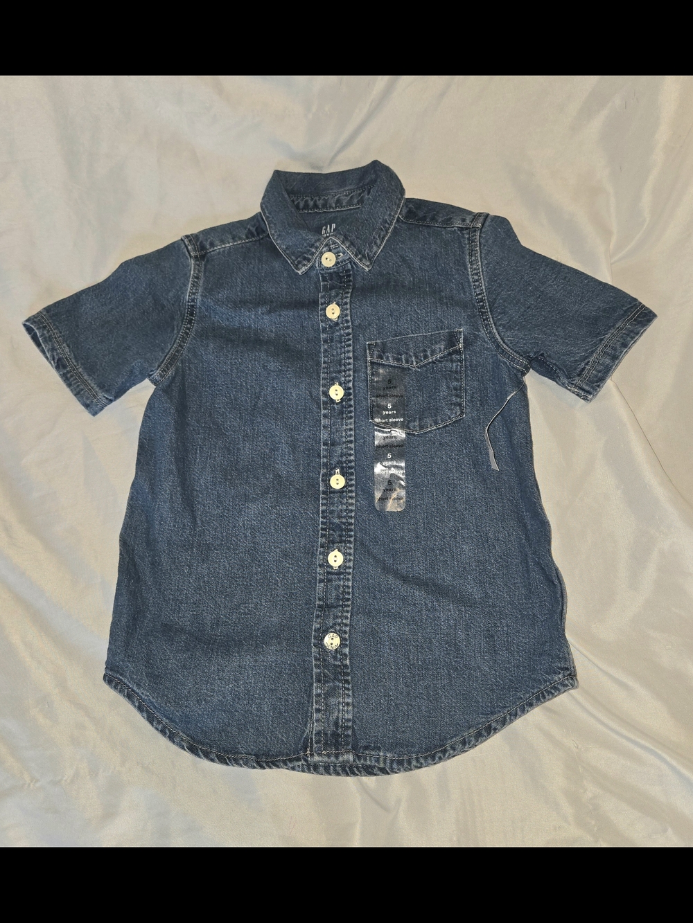 GAP Kids Blue Denim Short-Sleeve Denim Button-Up Shirt With Pocket Boys Unisex